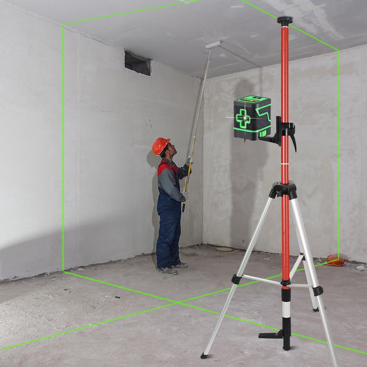 3,6m Teleskopstativ mit Halterung für Laser, Teleskopstange für Kreuzlinienlase mit 1/4" und 5/8" Ge