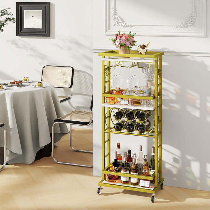 IBUYKE 4 Ebenen Weinregal mit Rollen,Freistehend Weinregal, Barwagen für Spirituosen, Whisky und Wei