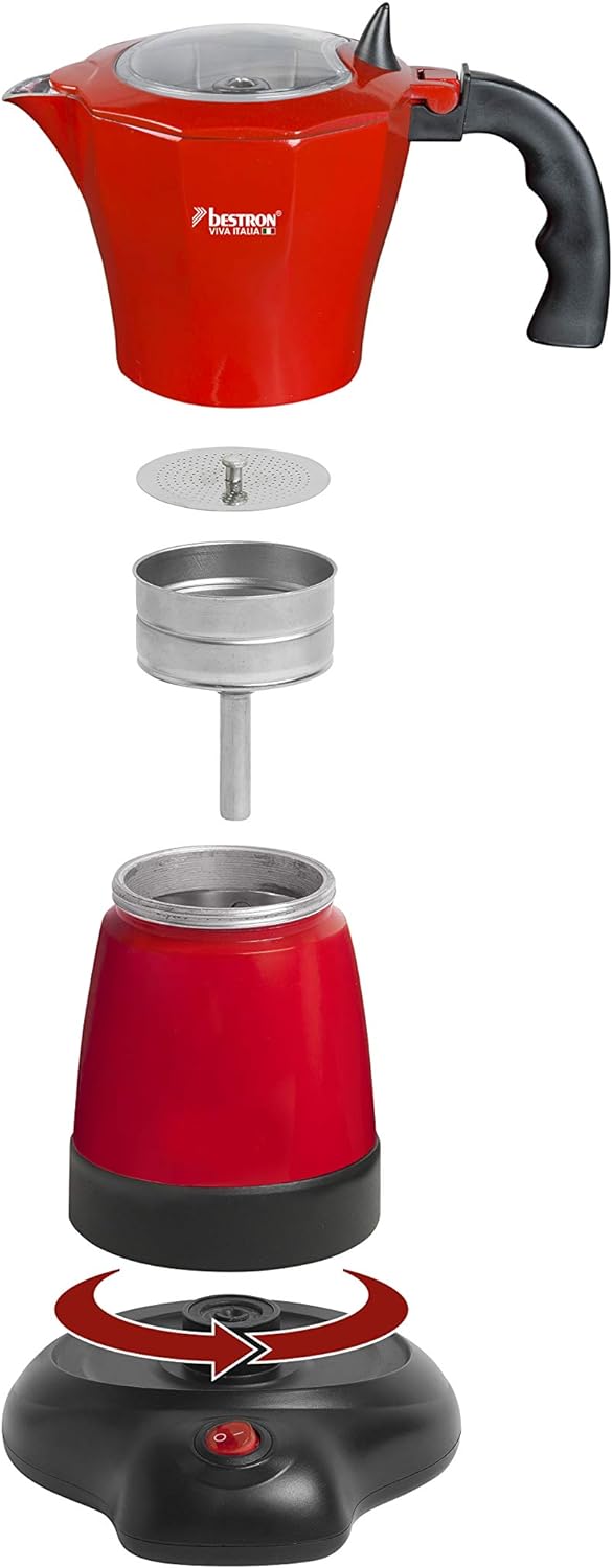 Bestron Elektrischer Espresso-Kocher mit Basis, Viva Italia, Für 6 Espressotassen: 180 ml, 480 Watt,