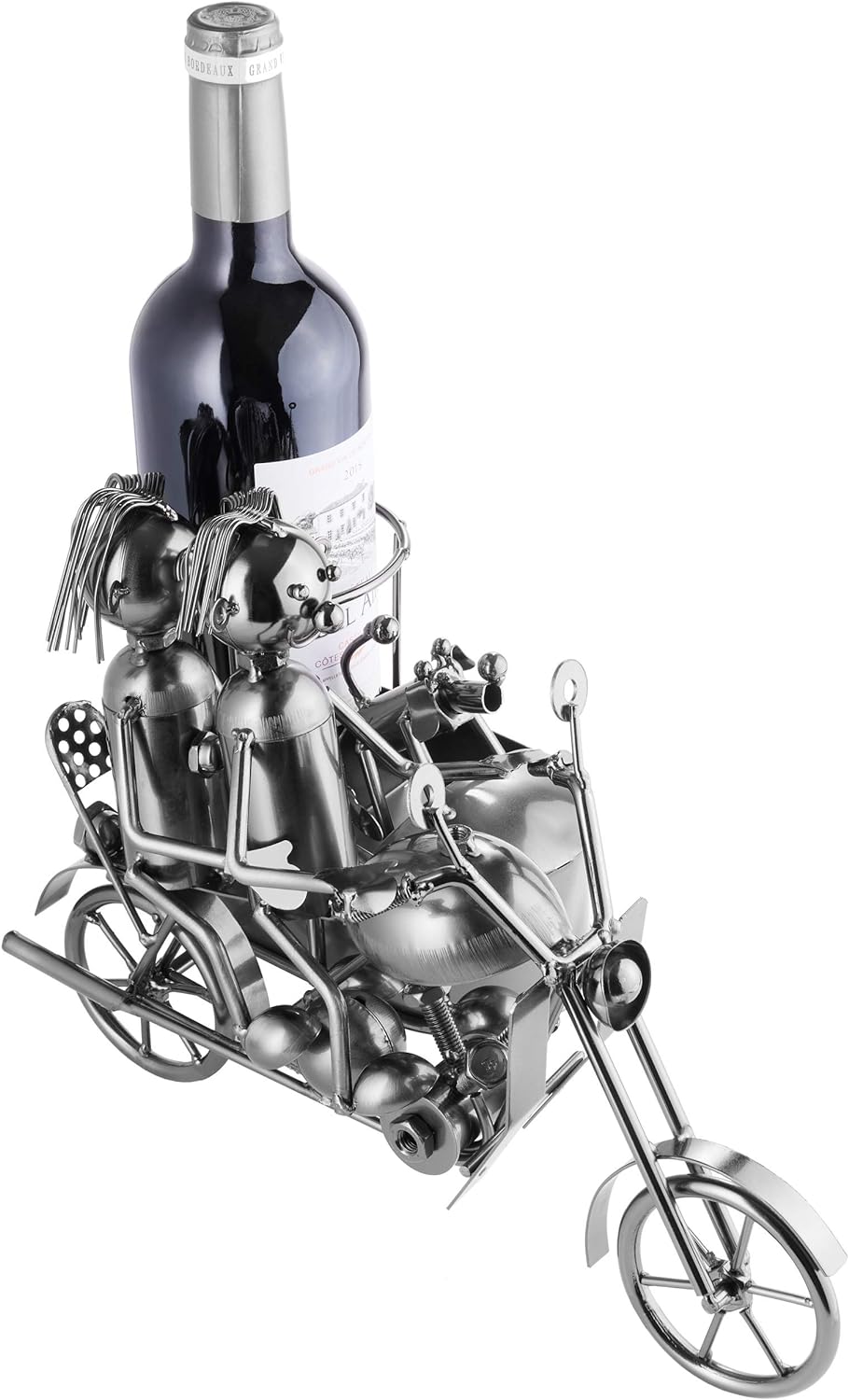 Brubaker Weinflaschenhalter Motorrad Paar mit Beiwagen und Hund - Metall Skulptur mit