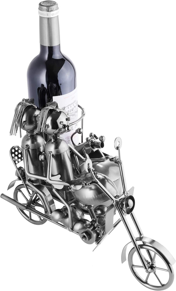 Brubaker Weinflaschenhalter Motorrad Paar mit Beiwagen und Hund - Metall Skulptur mit