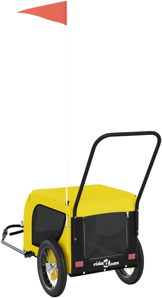 vidaXL Fahrradanhänger Hunde Grün und Schwarz Oxford-Gewebe &amp; Eisen Gelb und Schwarz 124 x 53 x 53 c