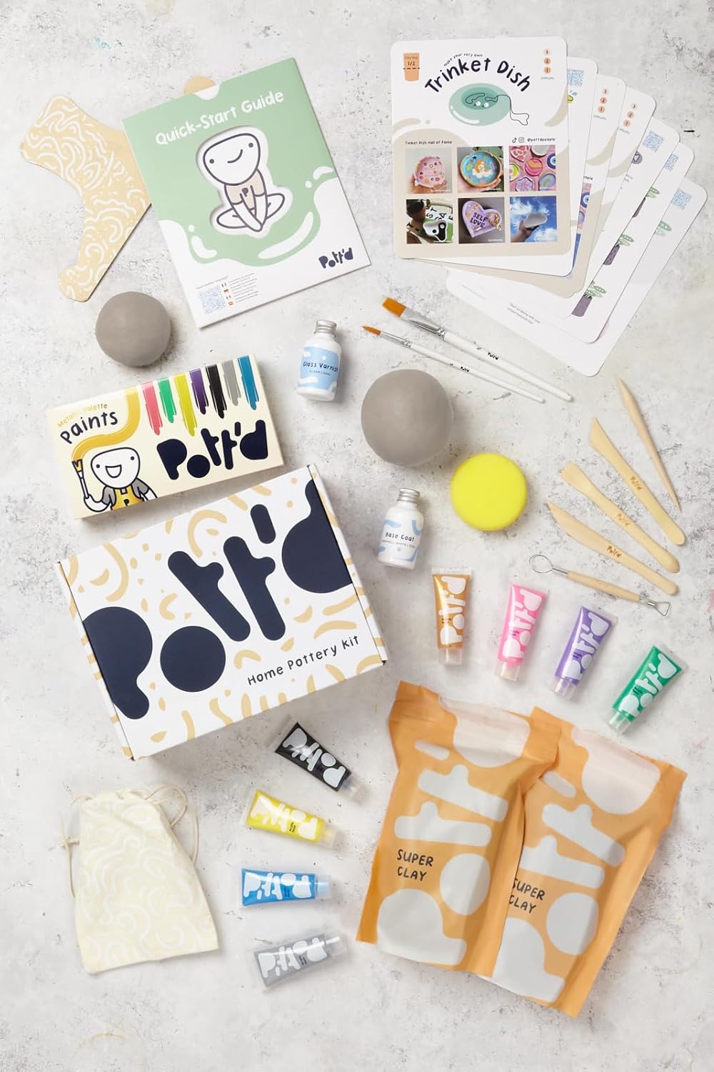 Pott'd Ton Töpferset für Anfänger für zuhause - Lufttrocknend. DIY Set für Erwachsene. Enthält: Luft