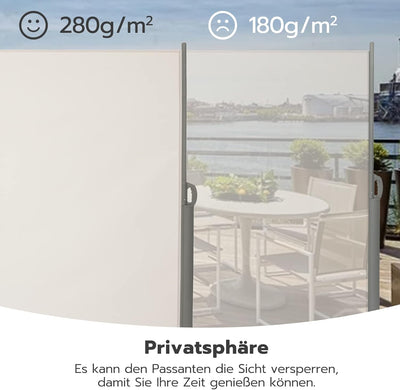LARMNEE Seitenmarkise, ausziehbar, Sichtschutz, Freistehend, Sonnenschutz, Blickdicht, Seitenrollo,