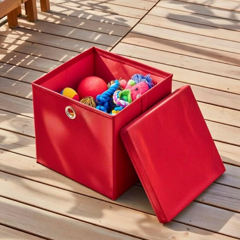 4er Set Rot Faltbox 32 x 32 x 32 cm Aufbewahrungsbox faltbar mit Deckel, Rot