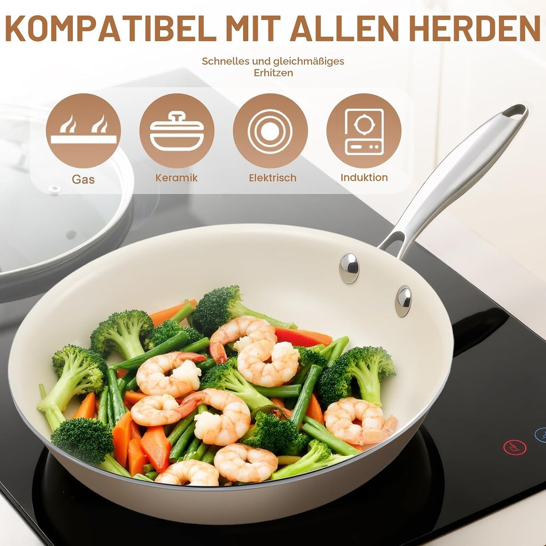 Antihaft Bratpfanne,Keramik-beschichtet für alle Herdarten Omelette,Induktion Kompatibel Pfanne, PFO