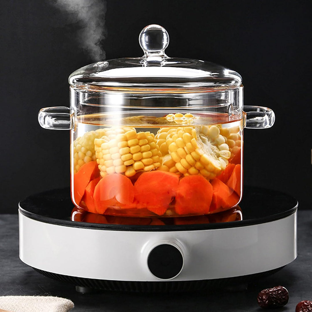 AnaTI Glastopf Kochtopf, 1400ML Suppentopf mit Deckel zum Kochen, Hochtemperaturbeständiger Transpar