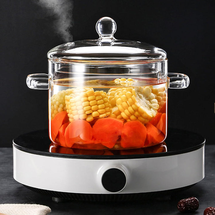 AnaTI Glastopf Kochtopf, 1400ML Suppentopf mit Deckel zum Kochen, Hochtemperaturbeständiger Transpar