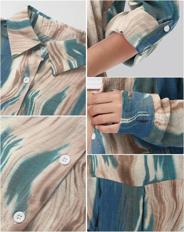 Tanmolo Damen Bluse V-Ausschnitt Hemdbluse Langarm Lässiges Hemd zum Knöpfen Langarmshirt Casual Obe