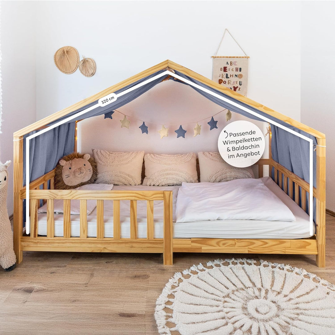 Hausbett Himmel [in 12 Farben] Betthimmel Hausbett aus 100% Baumwolle Musselin - Stoffhimmel für Hau
