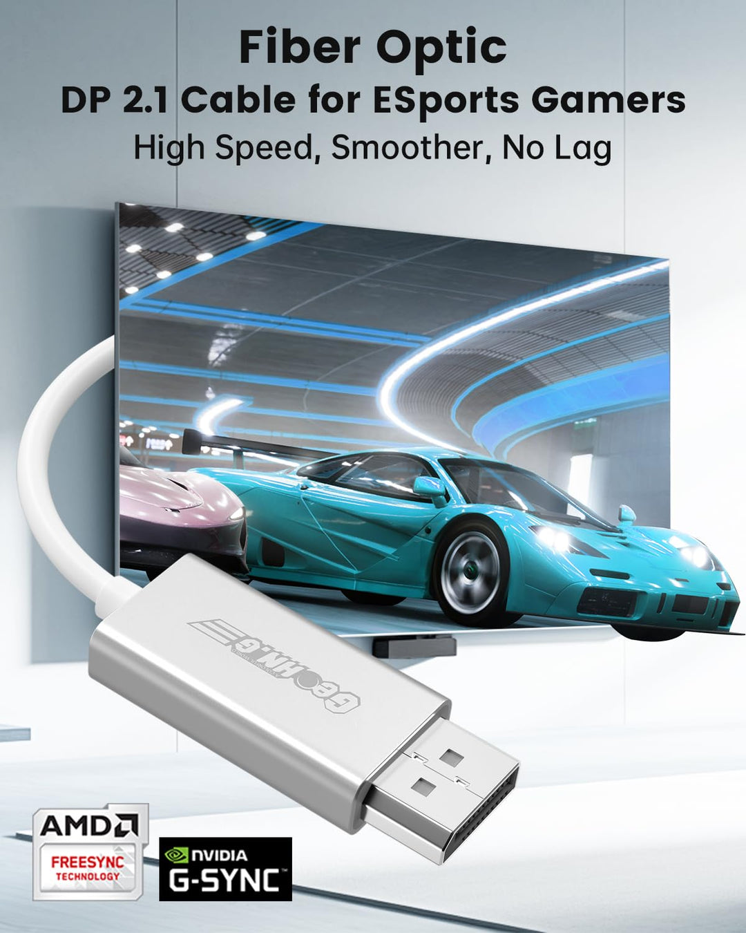 Displayport 2.1 Glasfaserkabel 1M, DP 2.1 Kabel [16K30Hz, 8K60Hz, 4K240Hz], Superflexibles Display P