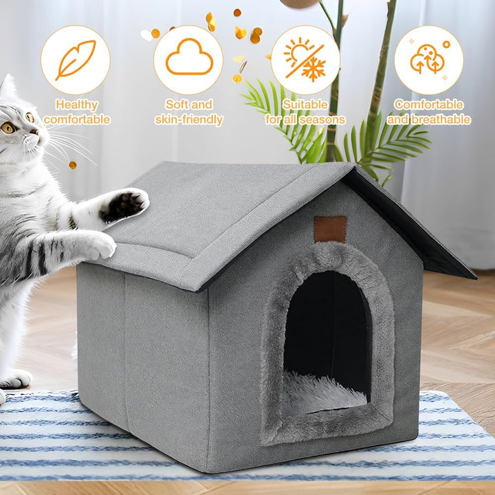 Katzenhaus, Katzenhöhle mit Abnehmbarem Plüschkissen, Hundehöhle, Winterfest Wasserdicht Wetterfeste