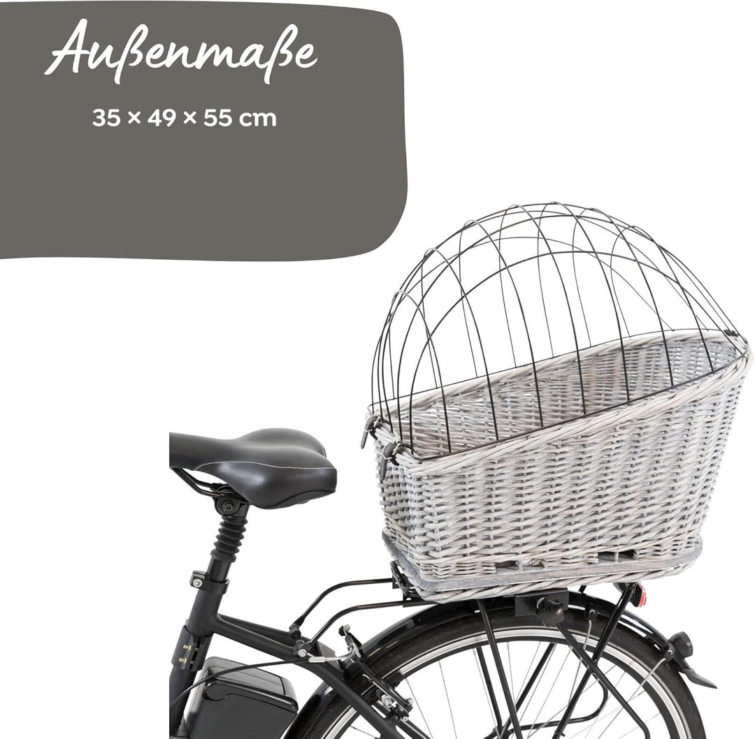 Fahrradkorb m. Gitter f. Gepäckträger, Weide/Metall, 35 × 49 × 55 cm, grau, grau