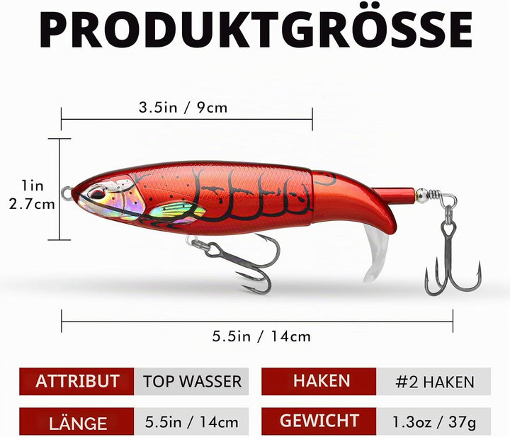 TRUSCEND Topwater Angelköder mit BKK Haken, Whopper Angelköder für Süsswasser oder Salzwasser, Schwi