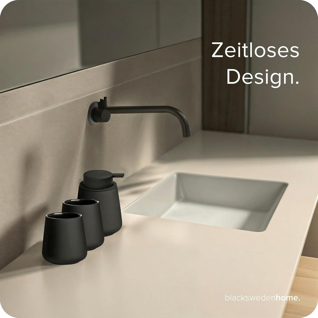 blackswedenhome. Badezimmer Set Schwarz - Hochwertiges Keramik Set - Seifenspender schwarzs, Zahnput