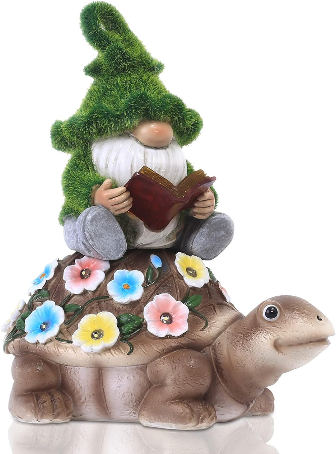 Yeomoo Solar Zwerg Reiten Schildkröte Gartendeko für Draussen Figuren - mit Blumen LED Lichterkette