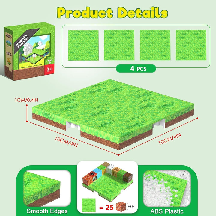 GraceDuck 4-teilig Magnetische Bausteine Grundplatte, Magnetic Blocks für STEM Spielzeug,Magnetic Bu