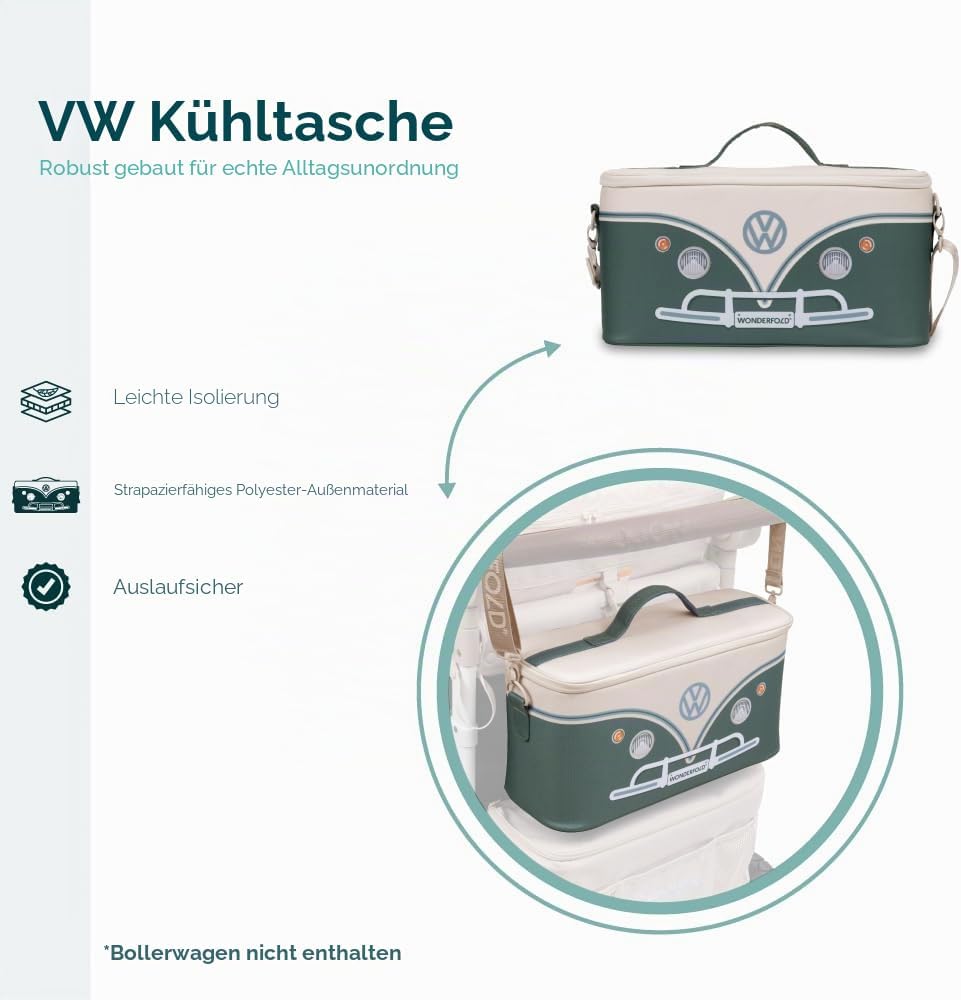 WONDERFOLD VW Parents Konsole Kinderwagen Organizer mit Getränkehalter Wickeltasche Buggy Salbeigrün
