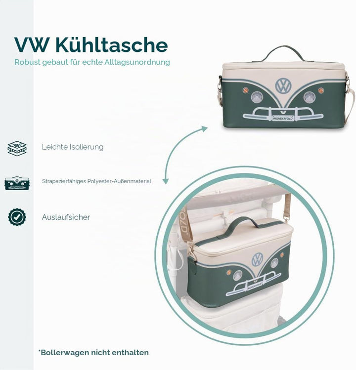 WONDERFOLD VW Parents Konsole Kinderwagen Organizer mit Getränkehalter Wickeltasche Buggy Salbeigrün