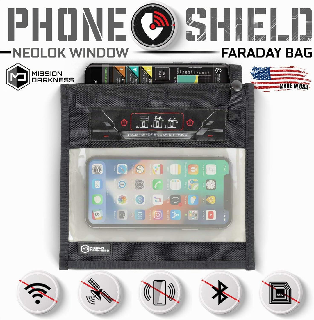 Mission Darkness NeoLok Faraday-Tasche mit Fenster für Telefone (+ sicherer Magnetverschluss und tra