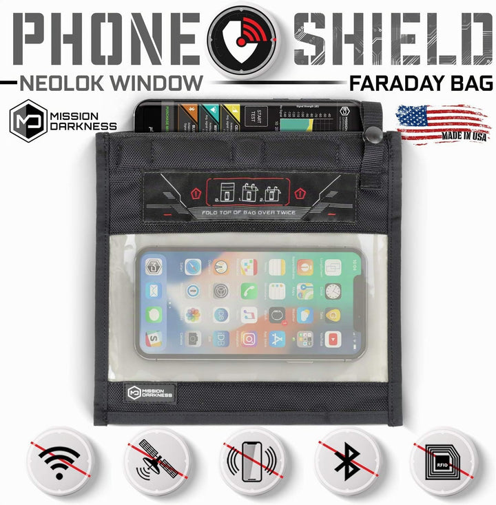 Mission Darkness NeoLok Faraday-Tasche mit Fenster für Telefone (+ sicherer Magnetverschluss und tra