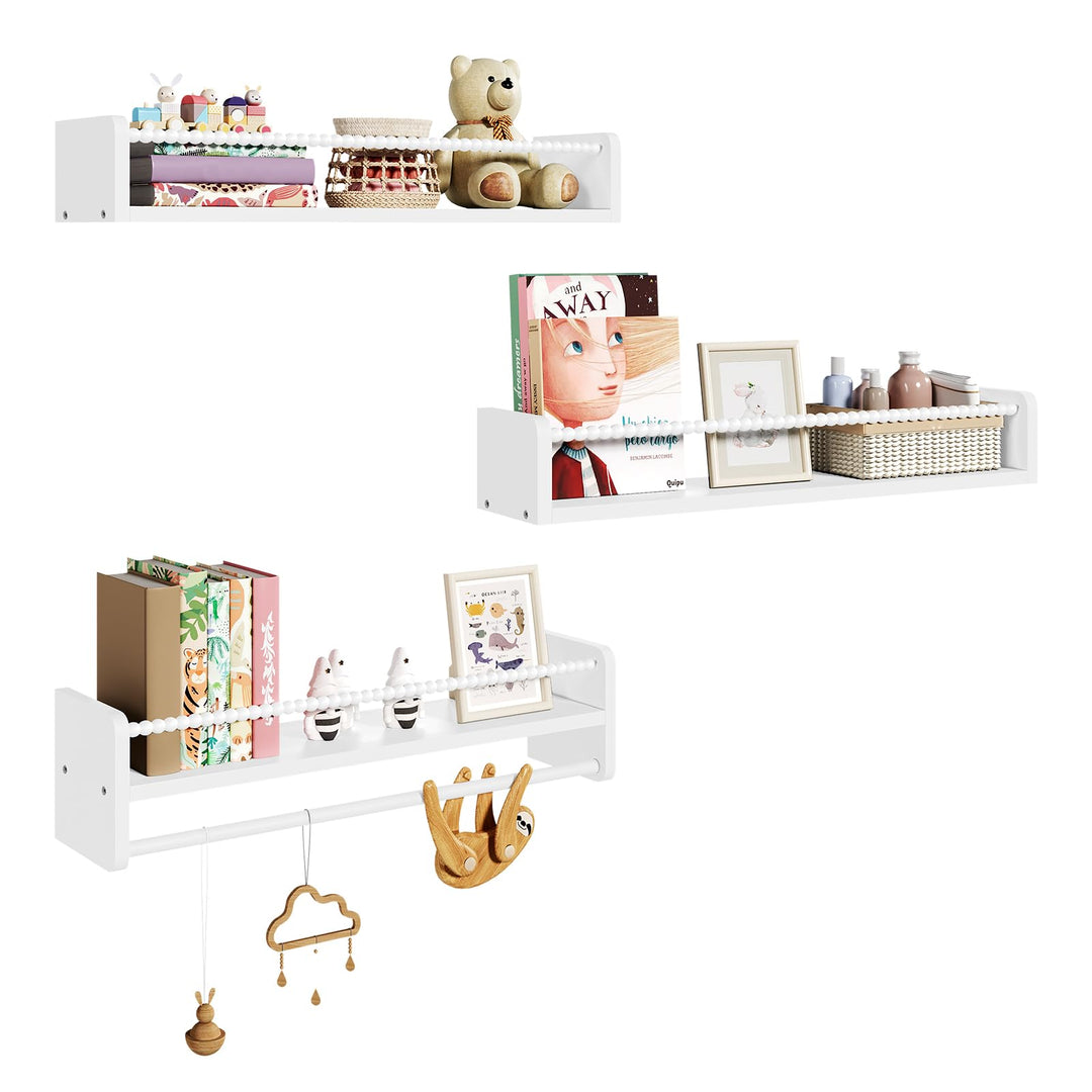 WOLTU 3er Set Kinder Bücherregal Wand, 60cm Wandregal Kinderzimmer, aus Massivholz, Hängeregal Schwe