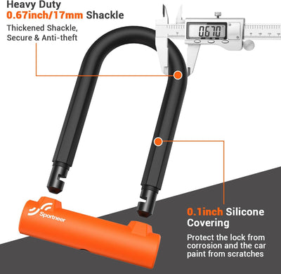 Sportneer Fahrradschloss - 17 mm Bügelschloss Schweres Fahrrad Bügelschloss mit 1,5m Kabel fürs Renn