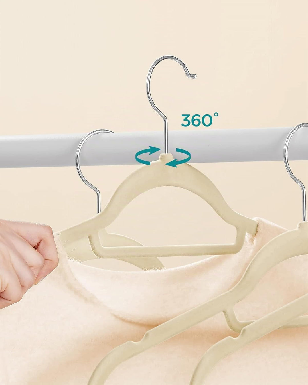 SONGMICS Kleiderbügel Samt, 20er Set, Bügel, rutschfest, kleine Stange für Krawatten, 360° drehbarer