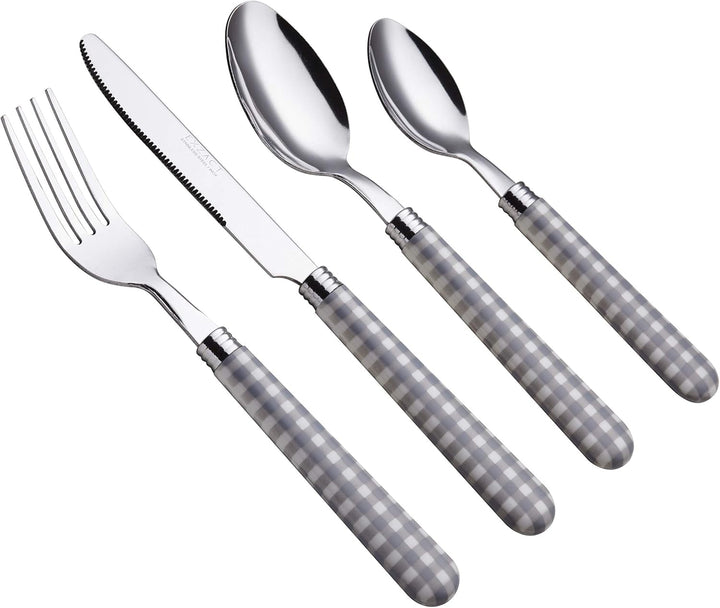 EXZACT Edelstahl-Besteck Set 24 Stück - Gingham Farbige Griffe - 6 x Tafelgabeln, 6 x Tafelmesser, 6