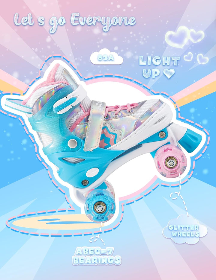 SULIFEEL Rainbow Unicorn Verstellbare Rollschuhe für Kinder mit Leuchtenden Rädern für Mädchen und J