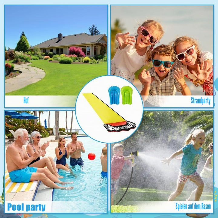 Wasserrutsche Garten, 480 x 70 cm Single Water Slide, Wasserrutschmatte mit 2 Bodyboards, Eingebaute