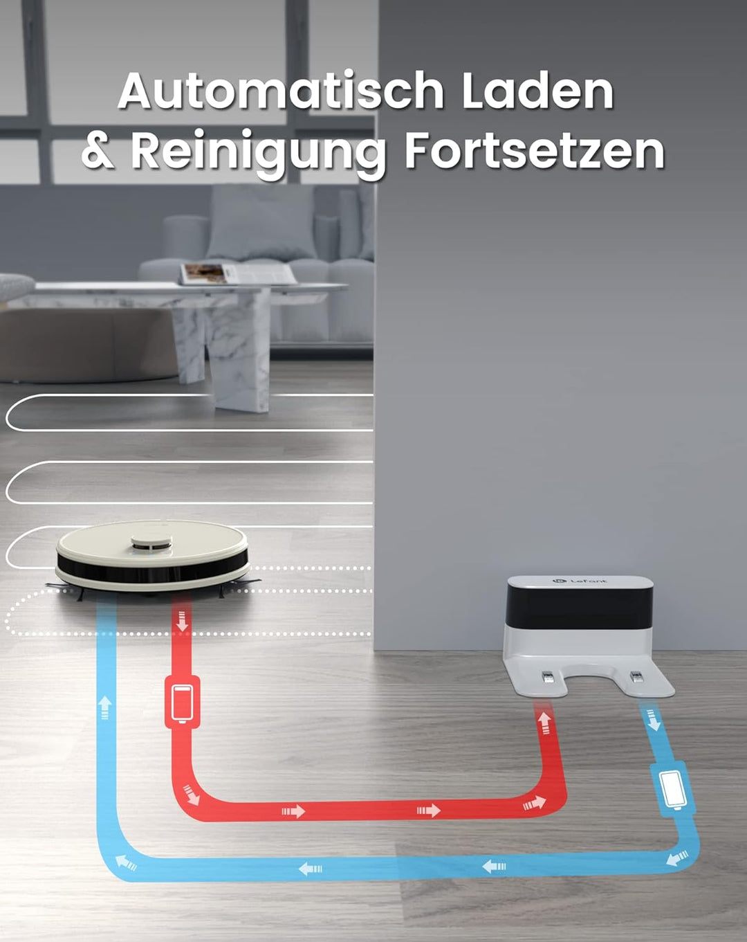 LEFANT Staubsauger Roboter, No-Go-Zonen, Saug und Wischroboter 5500 Pa Mehrstufiges Mapping, Laser N