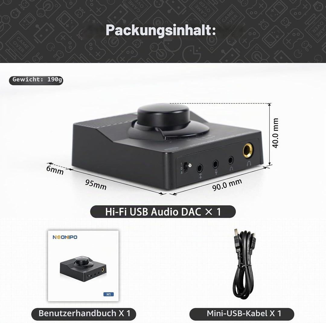 H1 USB-Gaming-DAC-Kopfhörer-Verstärker, Mini-Hi-Fi-Digital-zu-Analog-Verstärker, 3,5 mm/6,35 mm/Mic/