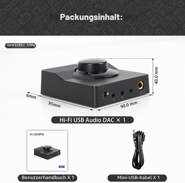 H1 USB-Gaming-DAC-Kopfhörer-Verstärker, Mini-Hi-Fi-Digital-zu-Analog-Verstärker, 3,5 mm/6,35 mm/Mic/