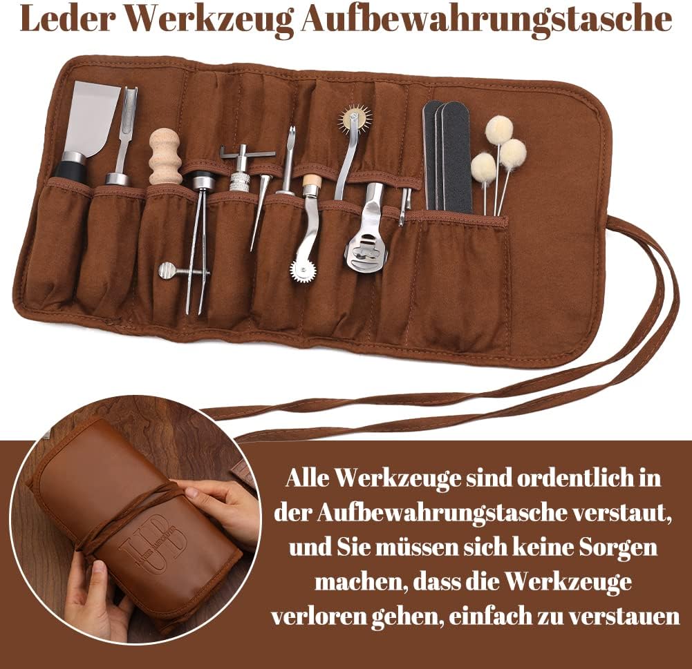 37 Stücke Leder -Arbeitswerkzeuge, Lederhandwerkzeuge mit Edge, Skiver, Nähwerkzeugen für Handnähten