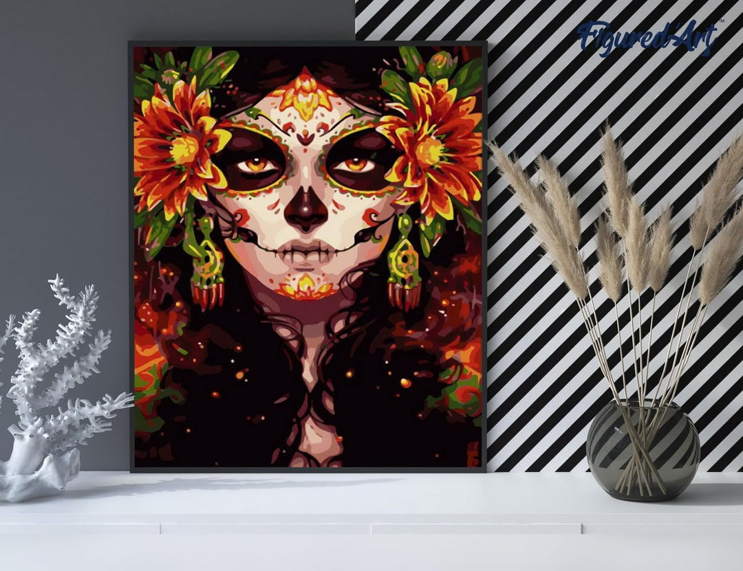 Figured'Art Malen Nach Zahlen Erwachsene Mit Rahmen Sicht und Blumen - Paint by Numbers Basteln DIY