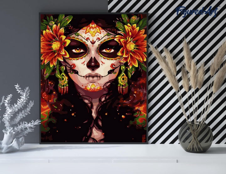 Figured'Art Malen Nach Zahlen Erwachsene Mit Rahmen Sicht und Blumen - Paint by Numbers Basteln DIY