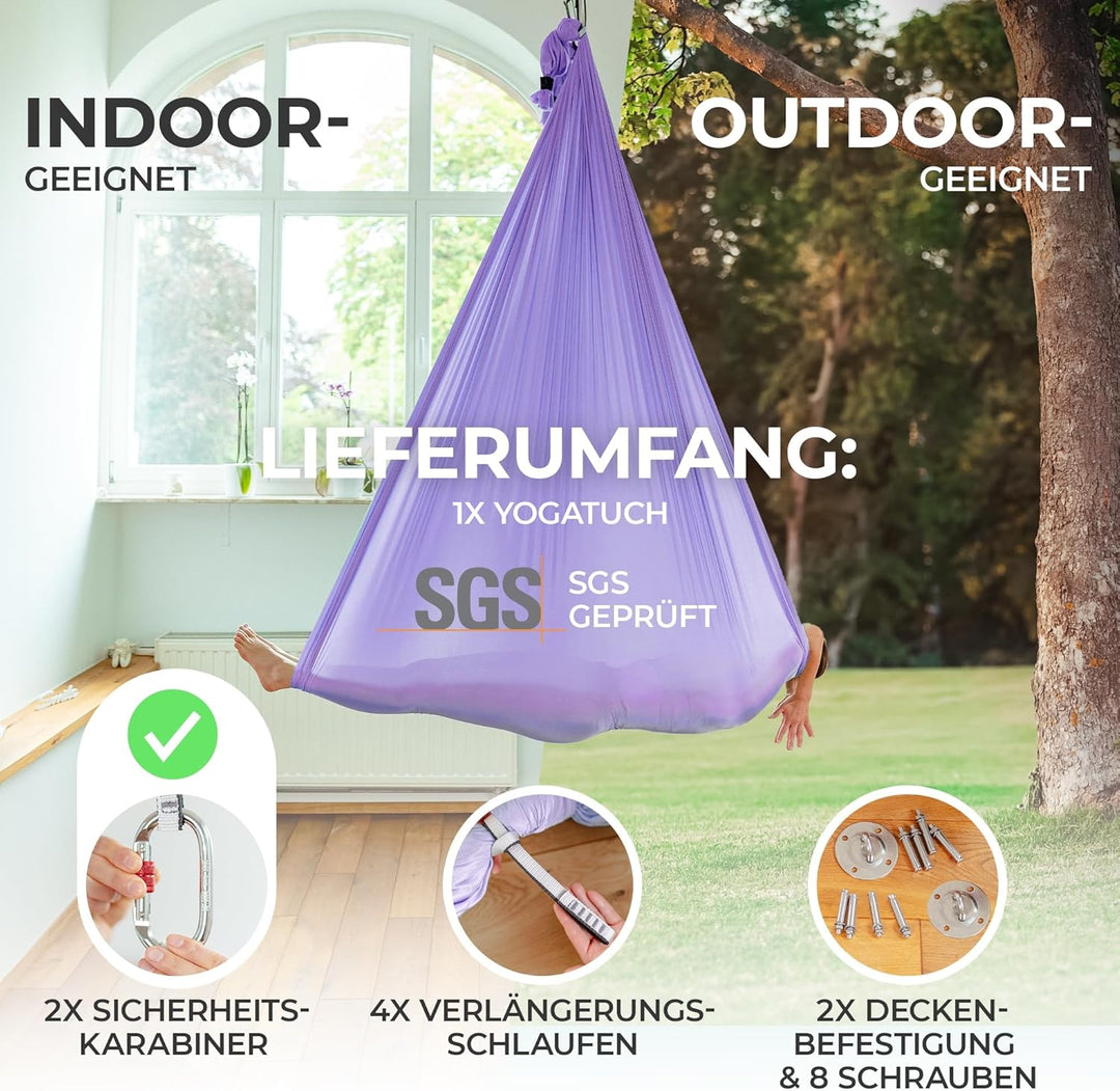 Yosana Hängematte | Komplettset inkl. Befestigung | TÜV geprüft | Nylon Tuch 5m x 2,6m