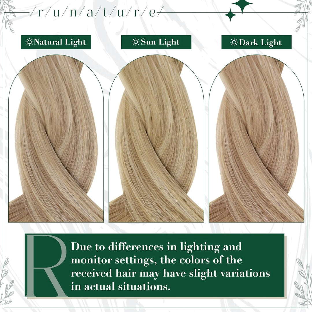 RUNATURE Extensions Clip in Echthaar Aschbraun mit Platinblond Remy Haarverlangerung Echthaar Clip i