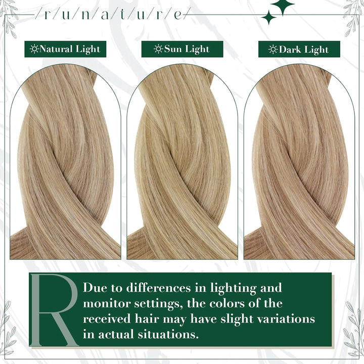 RUNATURE Extensions Clip in Echthaar Aschbraun mit Platinblond Remy Haarverlangerung Echthaar Clip i