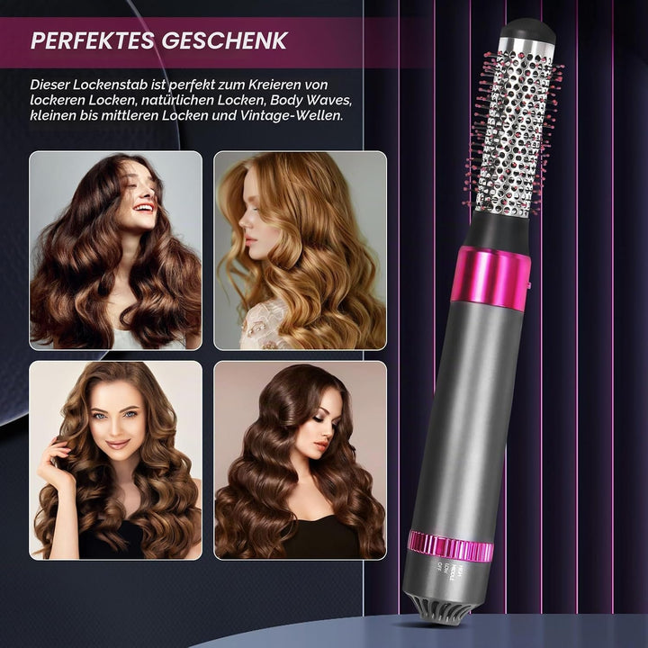 5-in-1 Lockenstäbe Lockenbürste Set, Warmluftbürste Rotierend mit Lockenstab, Set Haartrockner Hairs