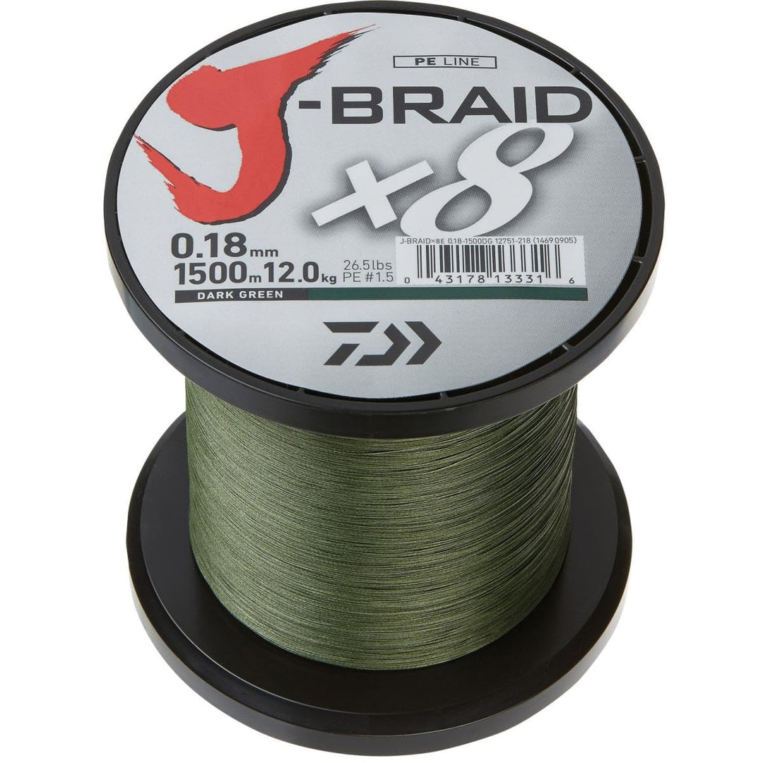 Daiwa J-Braid X8, 1500m dunkelgrün - geflochtene Angelschnur Dm: 0,06 mm, Dm: 0,06 mm