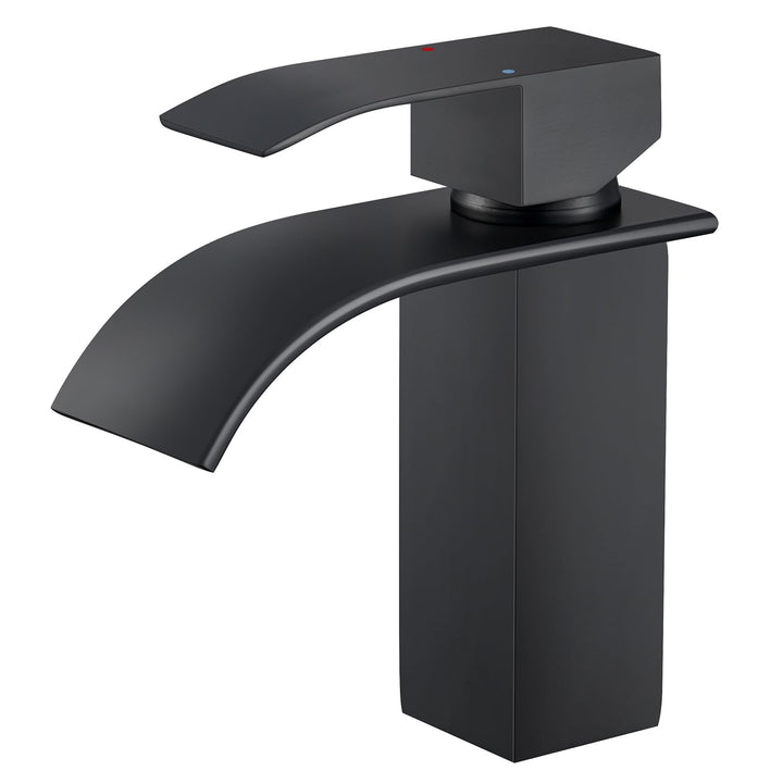 CECIPA Wasserhahn Bad Schwarz, Waschtischarmatur Wasserfall, Armatur Badezimmer Edelstahl, Waschbeck