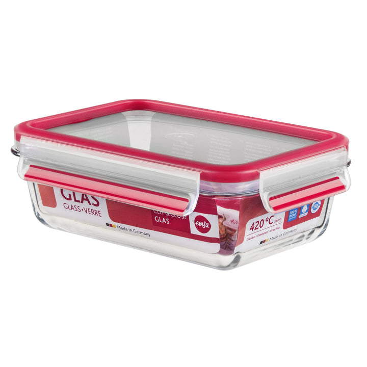 Emsa 516244 Clip & Close Glas Frischhaltedose | 0,7 L | Rechteckig | 100% Dicht | Geeigent für Backo