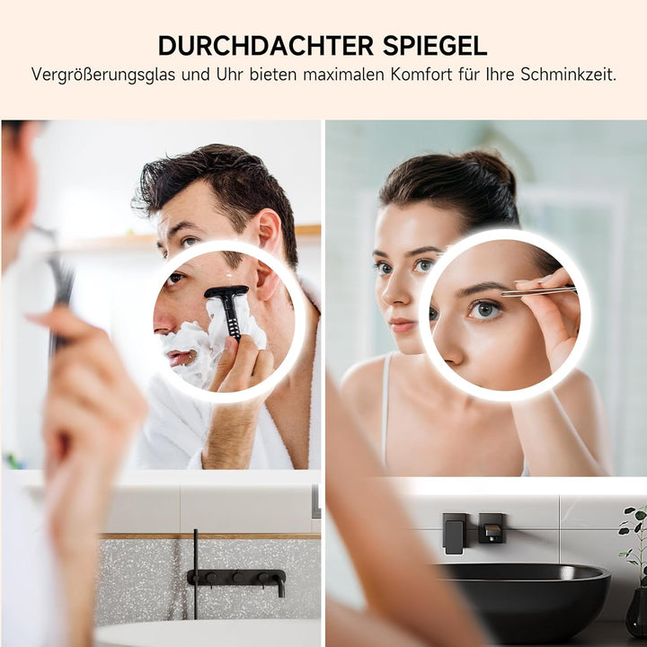 YOLEO Badspiegel mit Beleuchtung, LED Spiegel Wandspiegel mit Steckdose, Badezimmerspiegel LED Besch