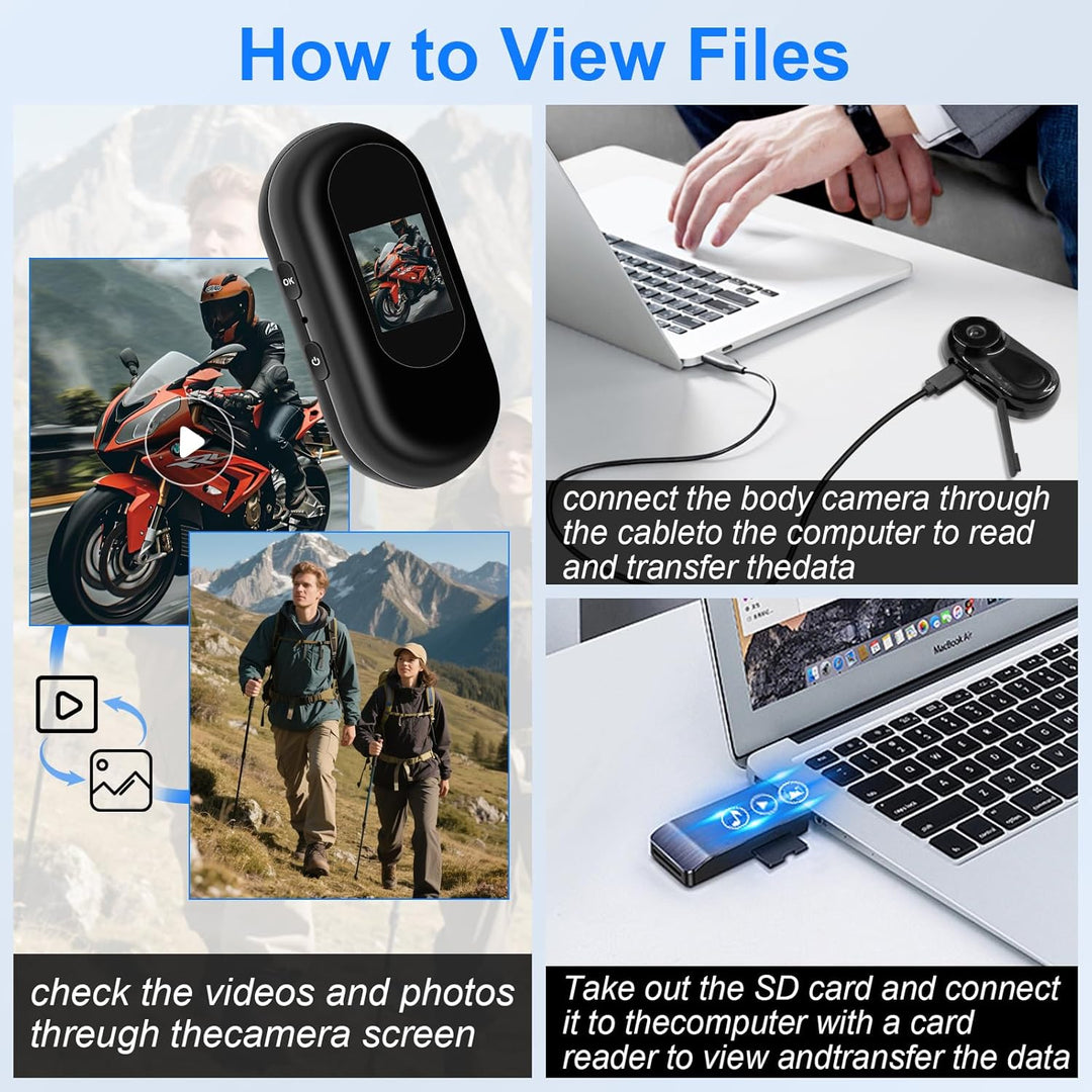 Mini Action Cam, 360°Tragbare Sportkamera mit 0,85-Zoll-Display, HD 1080P Bodycam Körperkamera Helm