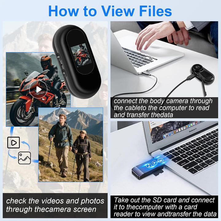 Mini Action Cam, 360°Tragbare Sportkamera mit 0,85-Zoll-Display, HD 1080P Bodycam Körperkamera Helm