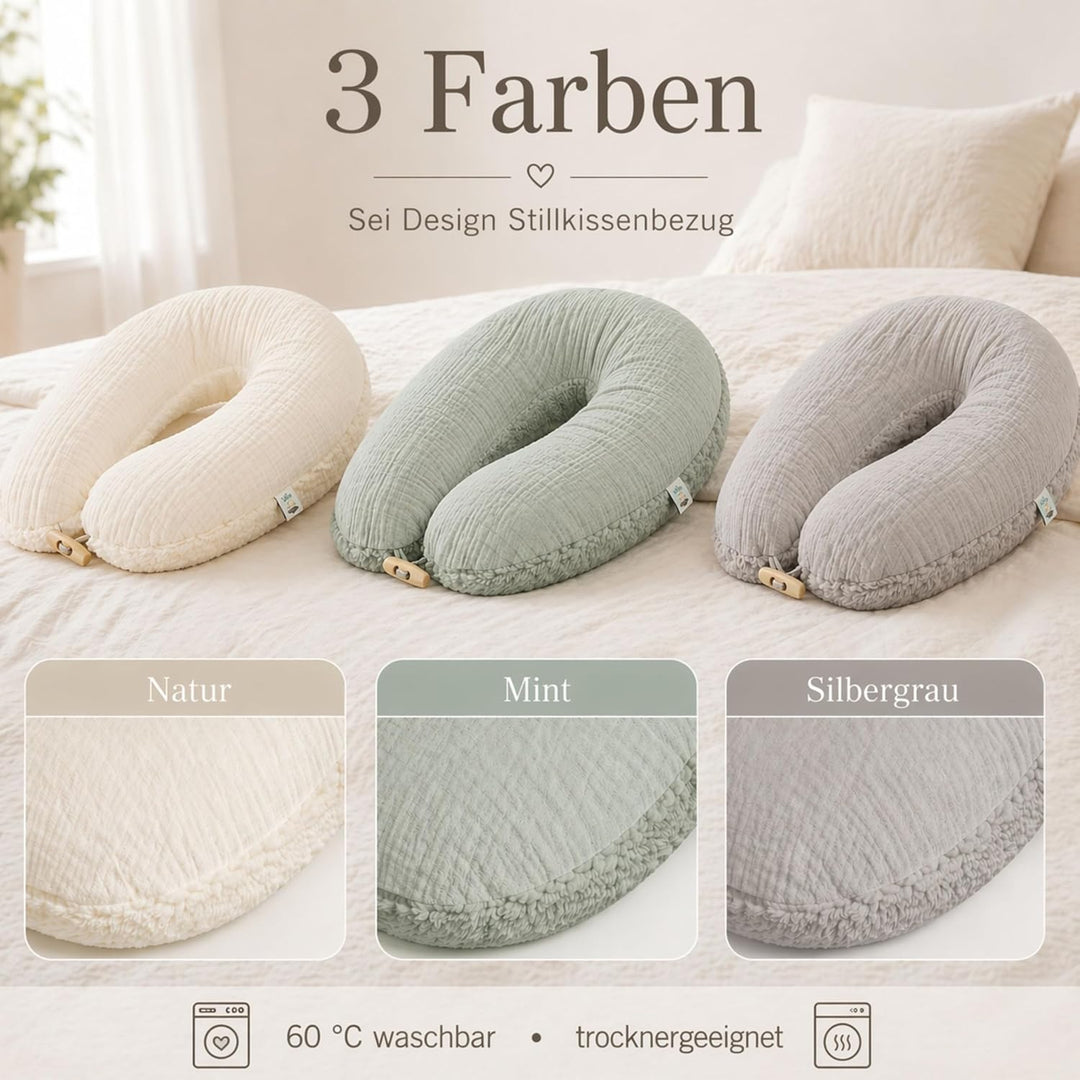 sei Design Stillkissenbezug 190x30 aus Musselin und Teddyplüsch - extra weich, BEZUG für Stillkissen