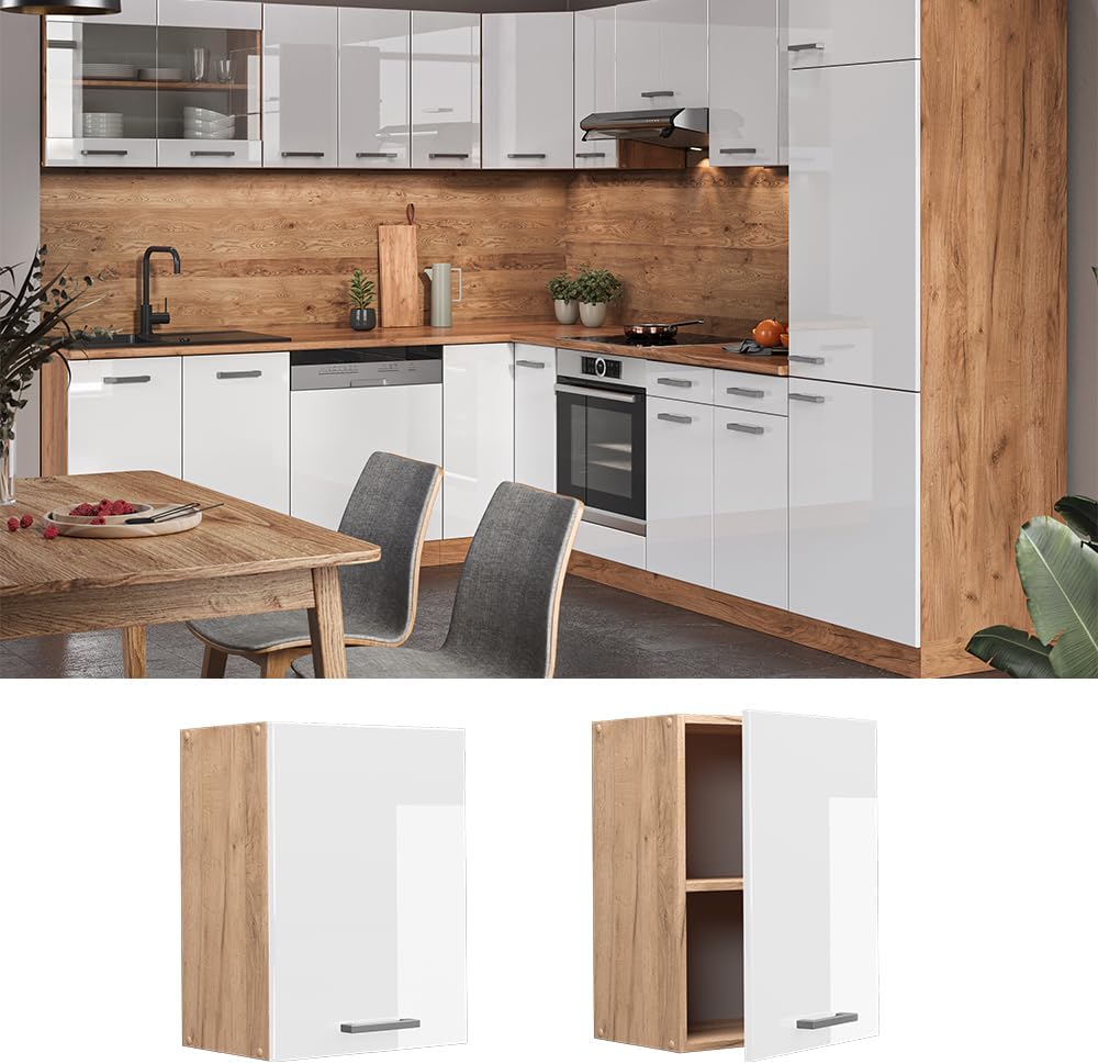 Vicco Hängeschrank R-Line, Weiss Hochglanz/Goldkraft Eiche, 45 cm Weiss Hochglanz Hängeschrank 45 cm