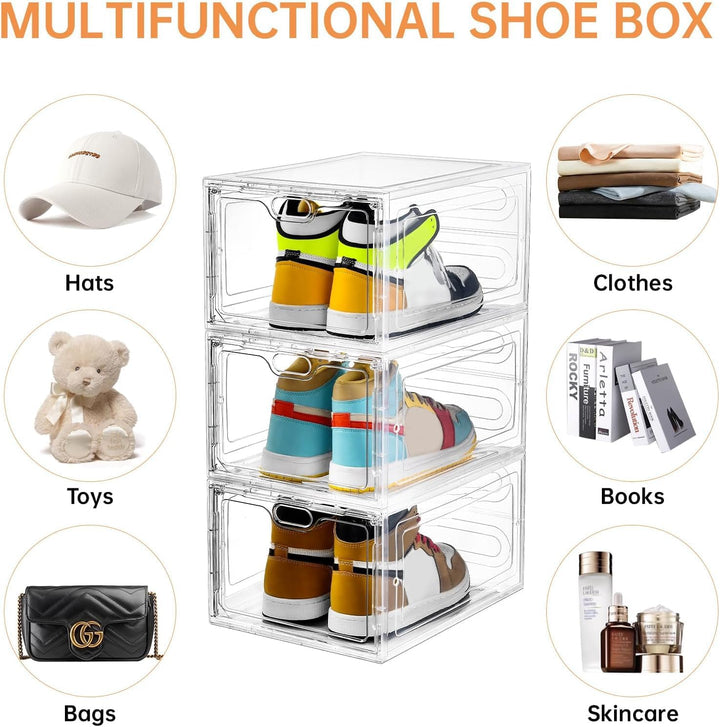 Aliscatre Schuhboxen, transparenter Kunststoff, stapelbar, 6 Stück, Schuh-Organizer für Schrank, Sch